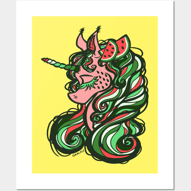 Watermelon Unicorn Wall Art by Jan Grackle